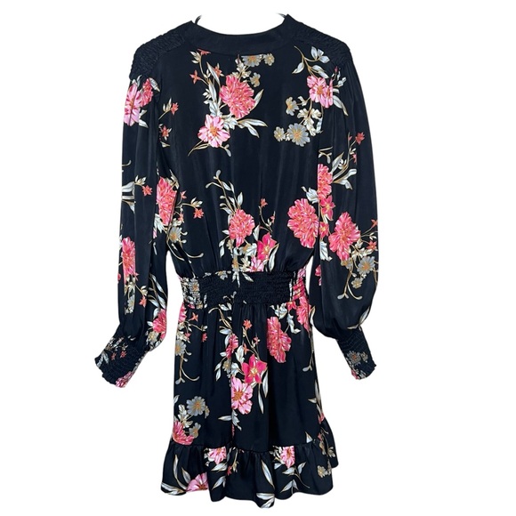 Misa Los Angeles Iyana Tie-Neck Smocked Waist Mini Dress Black Floral Size Large - Picture 5 of 10